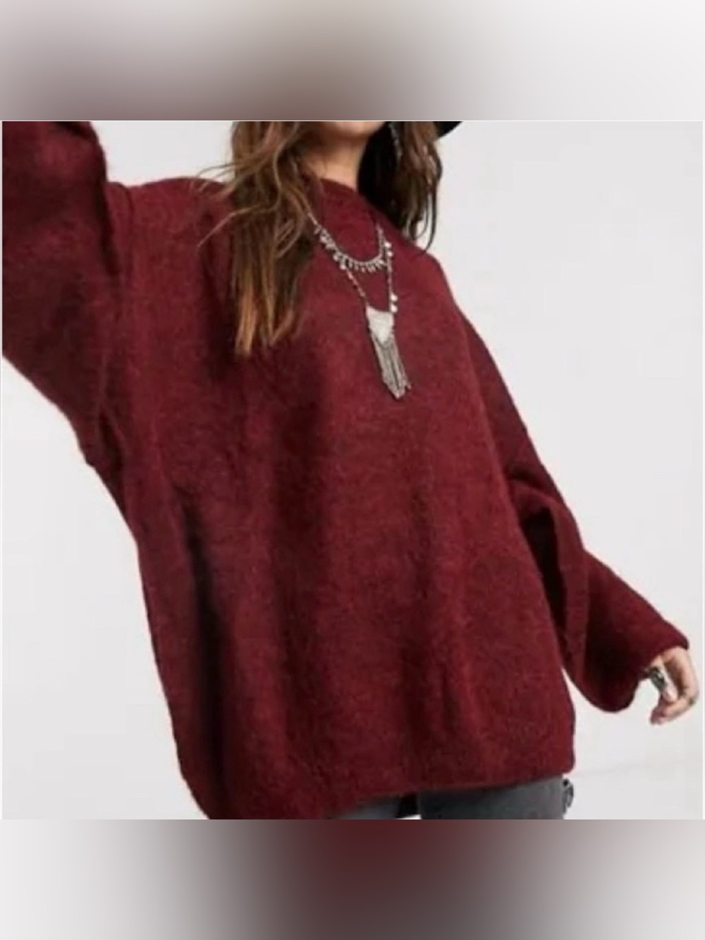 Free People Alpaca Wool Angelic Sweater Womens Sz XS Red Burgundy Oversized NWT - Picture 2 of 11